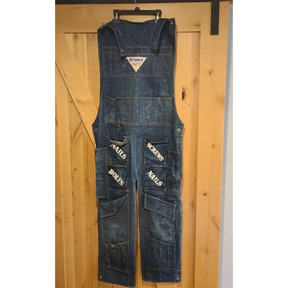 O’TOOL’S ORIGINAL Blue Denim Tool Rack Overalls Hanging Pocket Wall Organizer